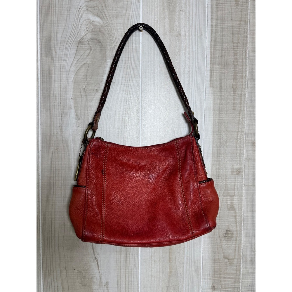 Fossil Lucia Red Pebbled Leather Shoulder Bag Braided Strap 75082 Vintage Hobo